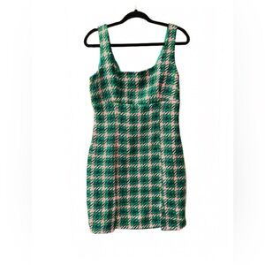 River Island Tweed Plaid Mini Dress – Pink & Green (Size 10 US)